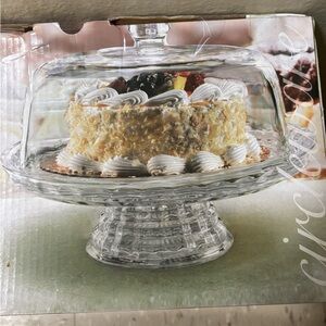 Chiffon Collection Glass Footed Cake Stand with Dome